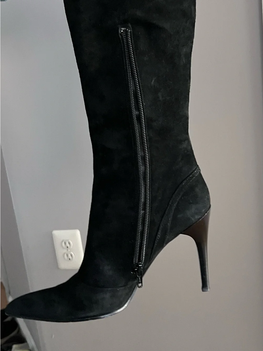 Via Spiga Italian Black Suede Pointed Toe Stiletto Knee High Boots 7M